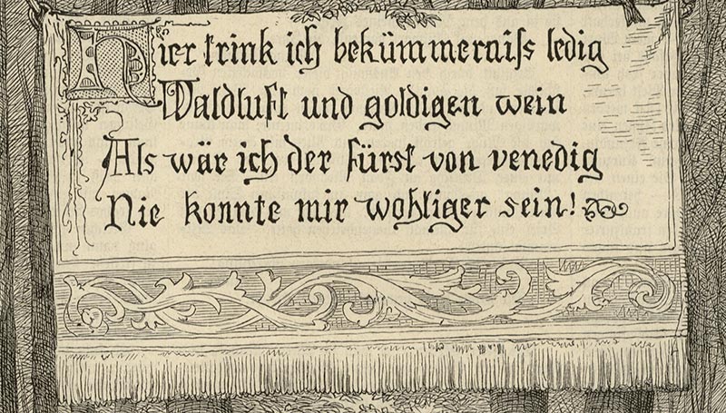 Altdeutsche Sprüche aus der Wartburg Holzstich Döpler Weisheiten Wein E