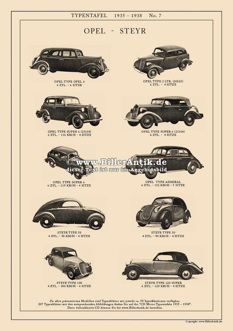 Opel Steyr Admiral Super Six Cylinder Bodyguard A3 Types Plate 1935 1938 7 Ebay