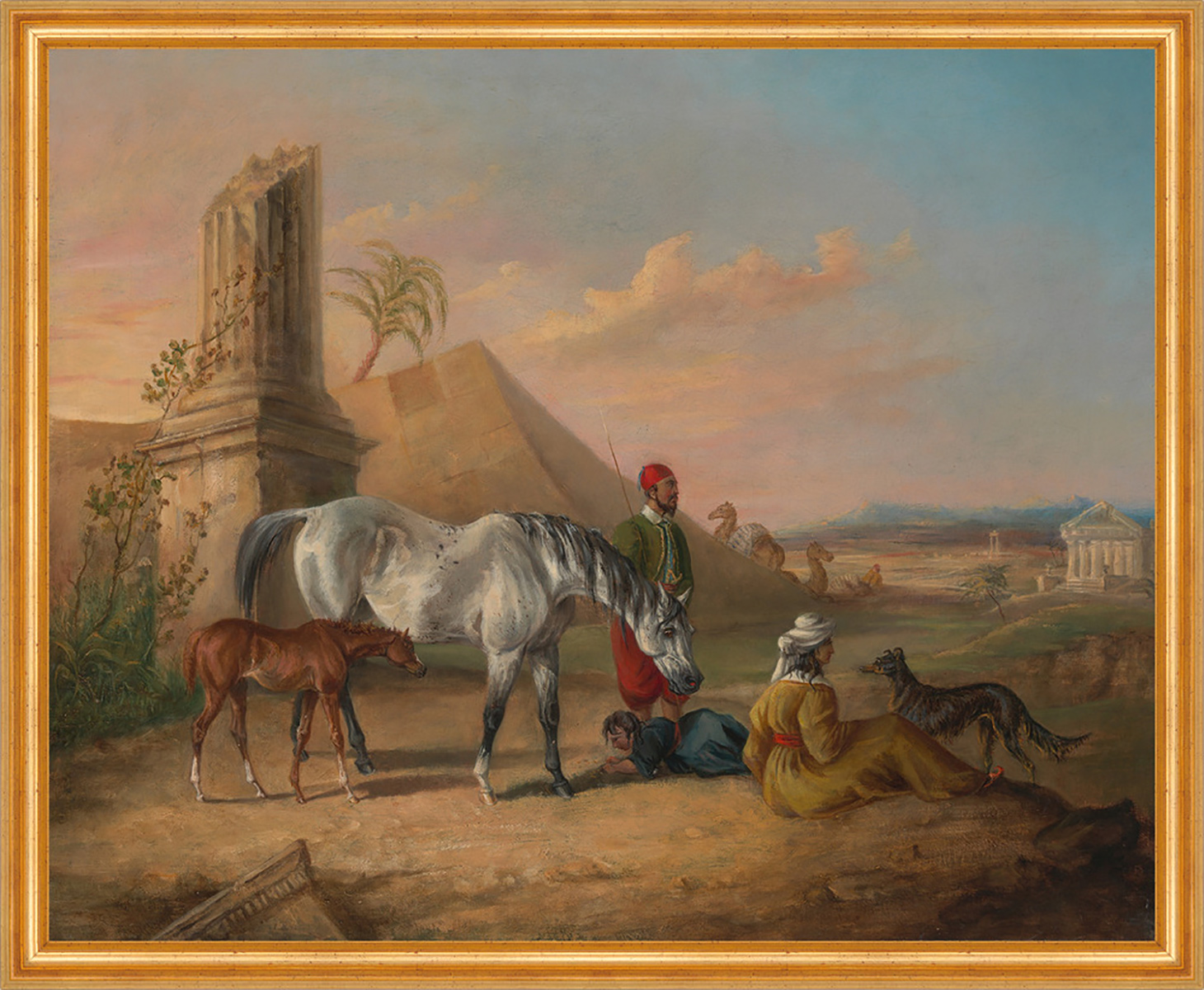 Grey Arabian mare and foal, with a family George Henry Laporte Pferde B A1 02017