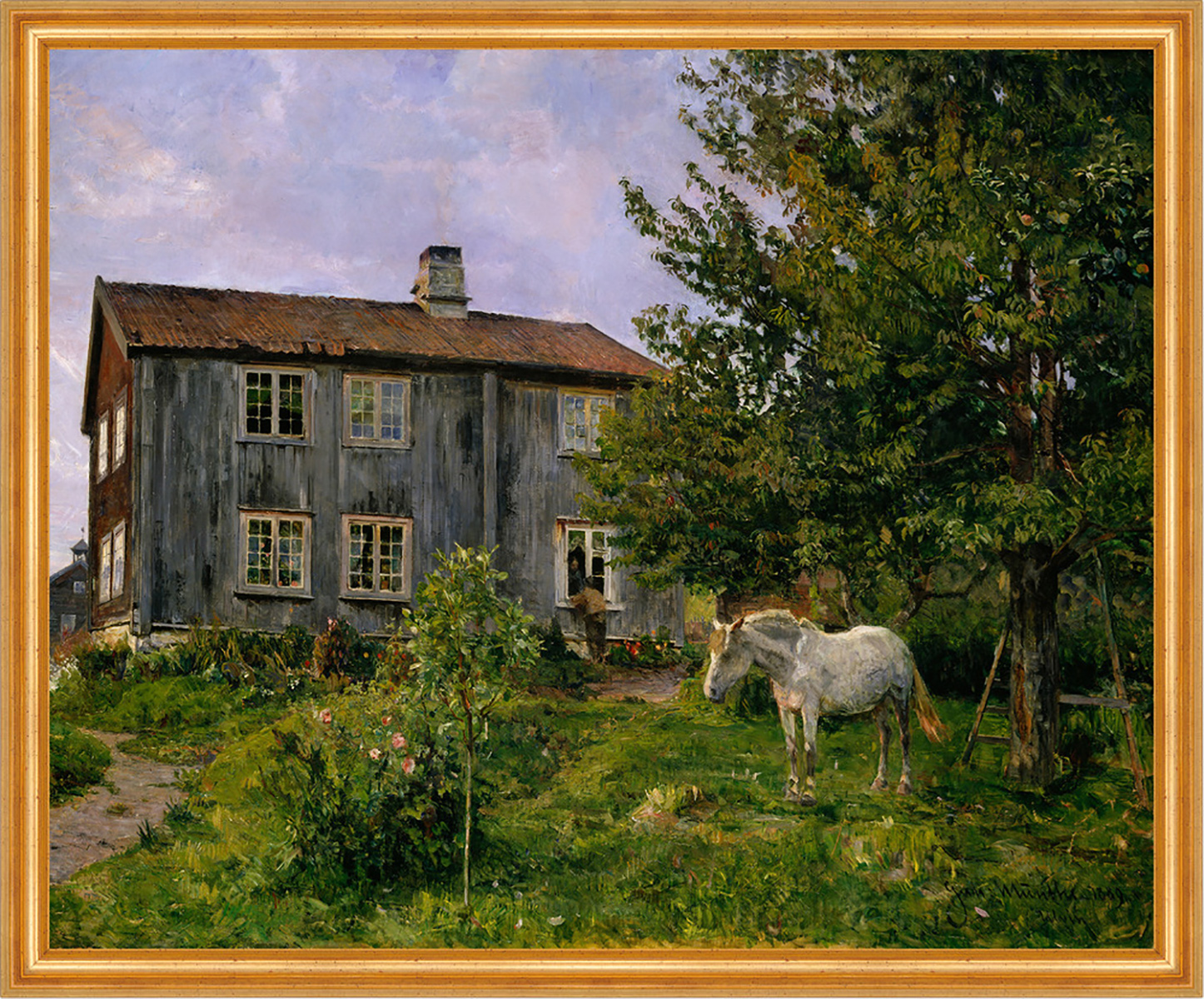 At the Farm, Ulvin Gerhard Munthe Pferde Holzhaus Garten Bauernhof B A1 02063