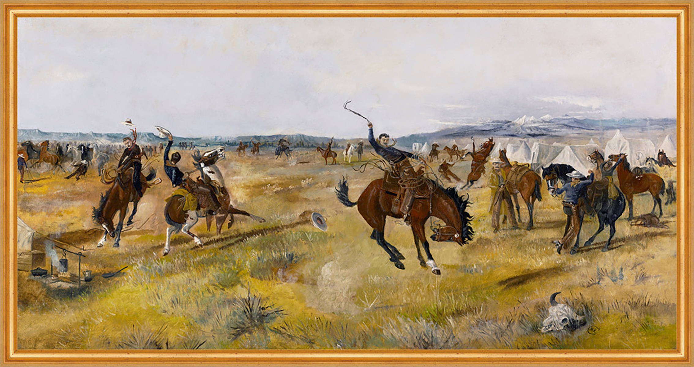 Breaking Camp Charles M. Russell Reiter Pferde Zeltlager Feuerstelle B