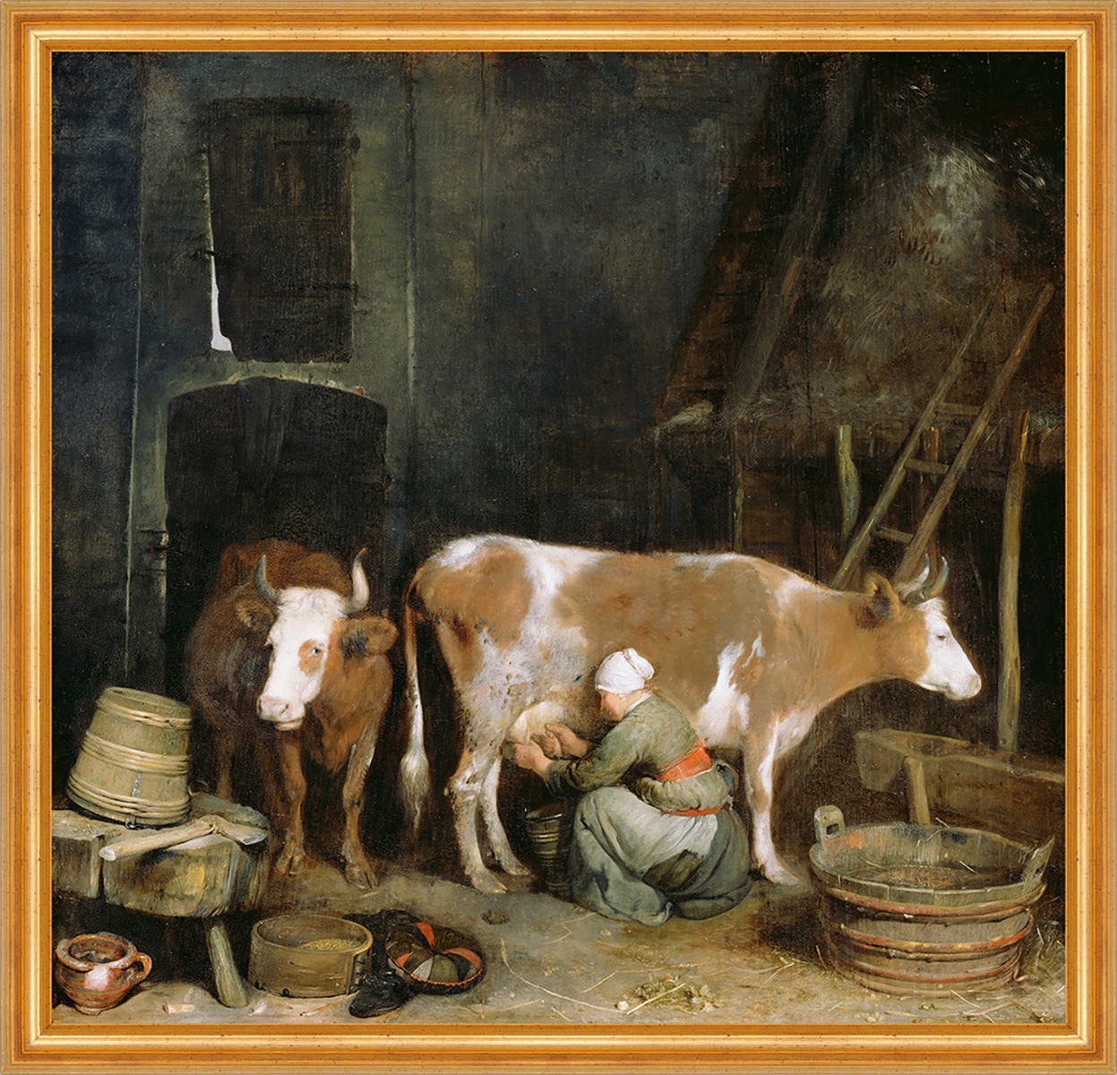 A Maid Milking a Cow in a Barn Gerard ter Borch Kühe Melken Stall B A2 02062