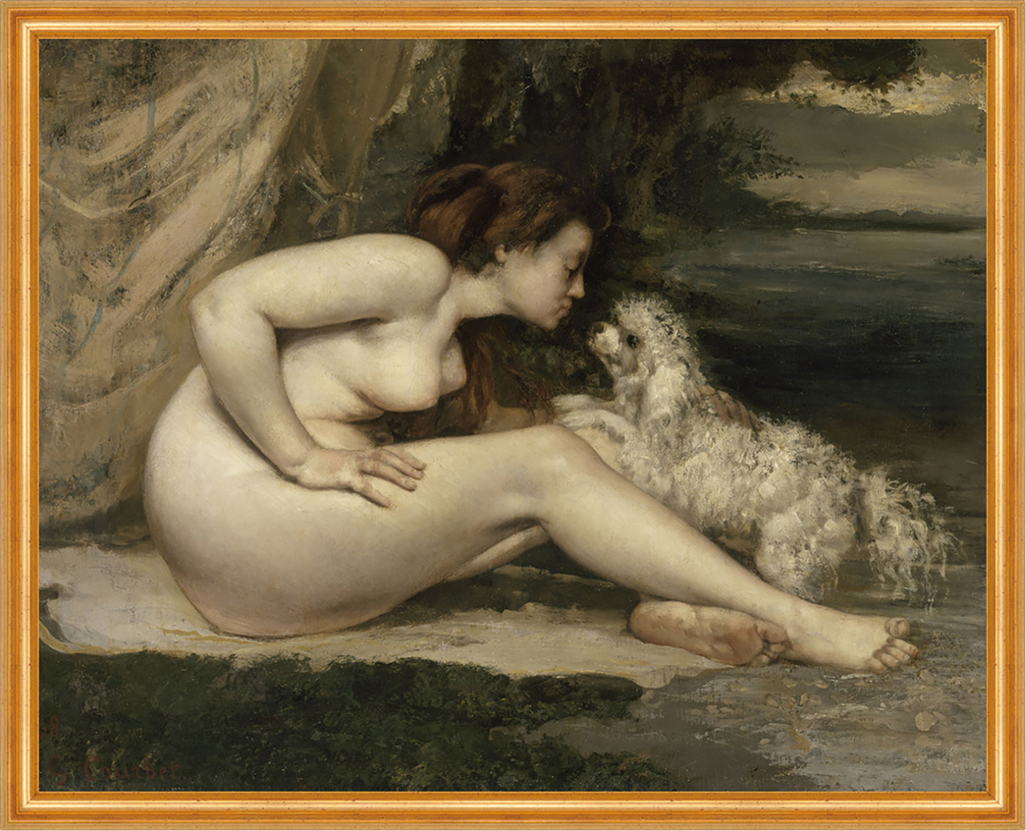Nude Woman with a Dog Gustave Courbet Nackte Frau Akt Hund Tiere B A2 02168