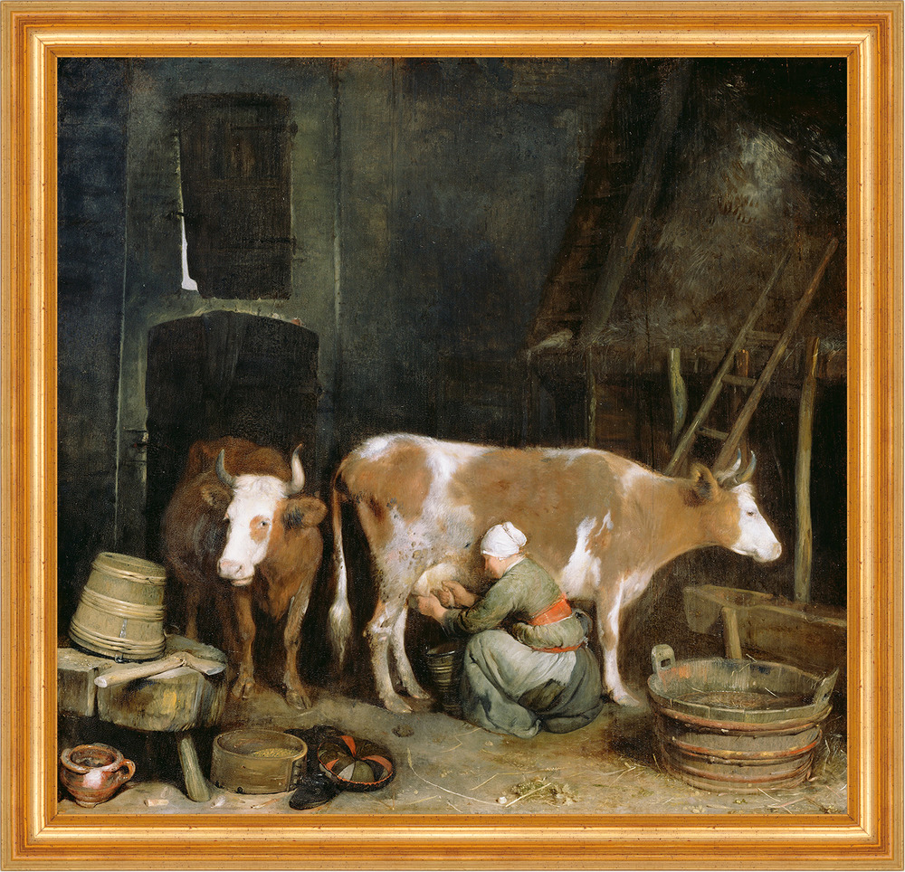 A Maid Milking a Cow in a Barn Gerard ter Borch Kühe Melken B A3 02062 Gerahmt
