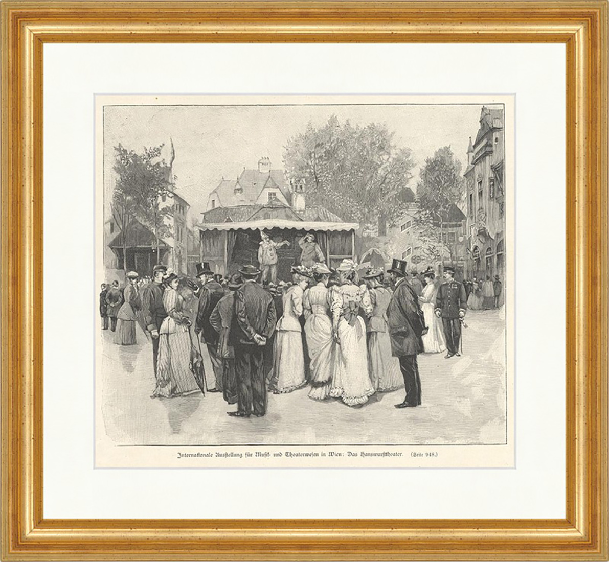 Internationale Ausstellung für Musik und Theaterwelten Holzstich E 1803 Gerahmt