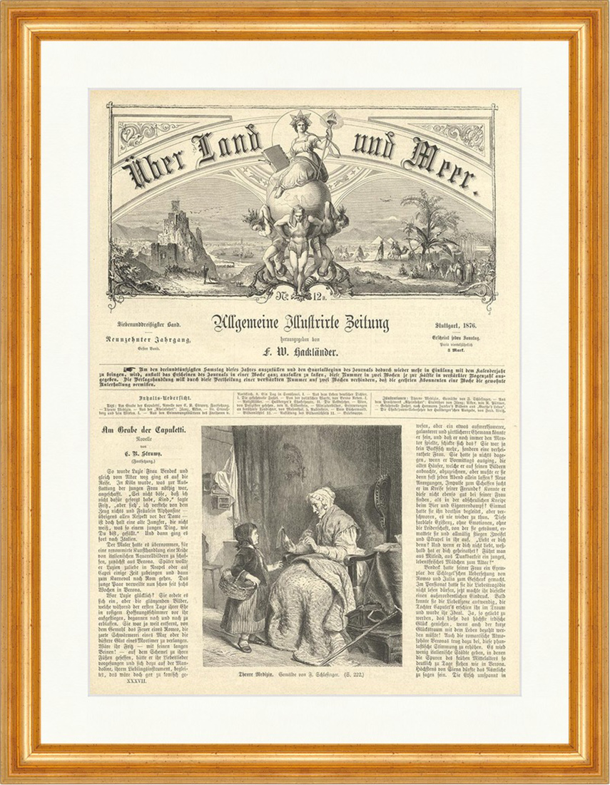 Theure Medizin Holzstich Schlesinger Großmutter Enkelin Sessel  E 1827 Gerahmt
