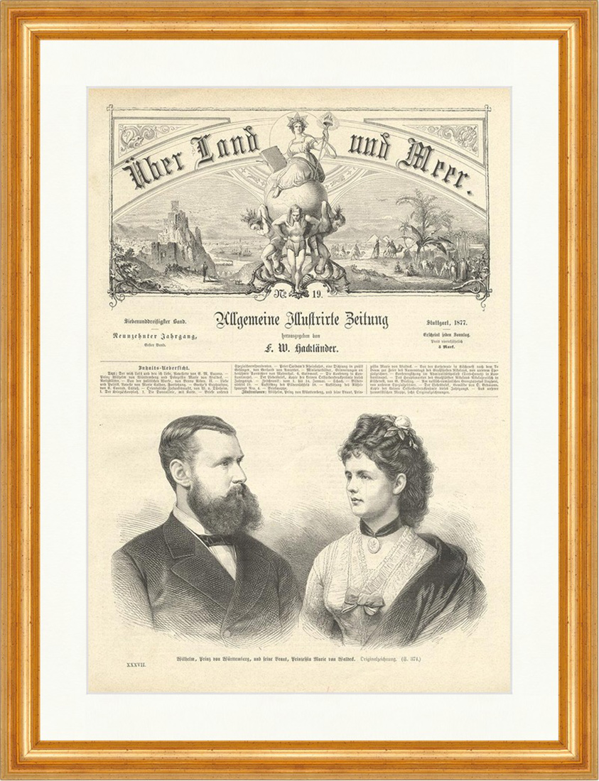 Wilhelm, Prinz von Württemberg und Prinzessin Marie Holzstich E 1834 Gerahmt
