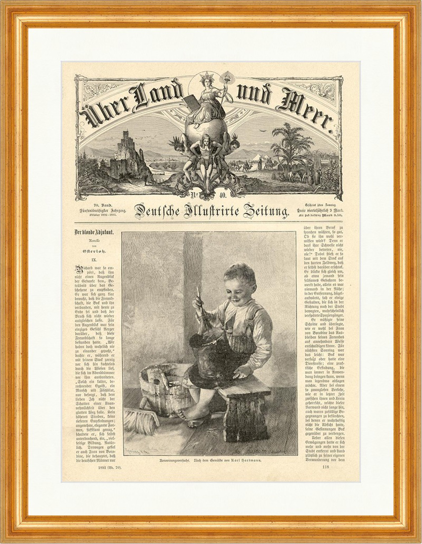 Renovirungsversuche Holzstich Kind Hut Kleister Bank Zylinder E 1889 Gerahmt