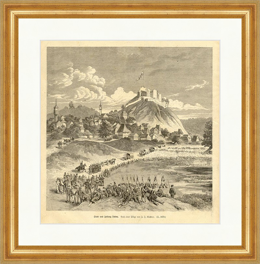 Stadt und Festund Doboy Holzstich Kirchner Bosnien Herzegowina E 1909 Gerahmt