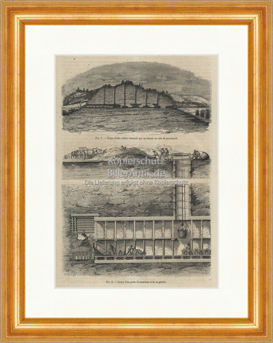 Cupe d une puits d extraction et de sa galerie Grube Holzstich E 19735 Gerahmt