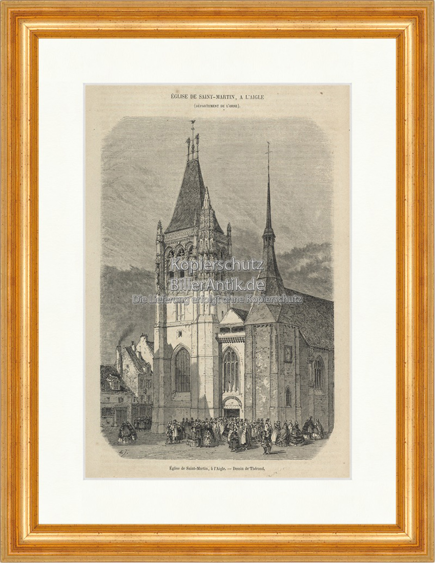 Eglise de Saint Martin Gottesdienst Kirche Gebäude Holzstich E 19782 Gerahmt
