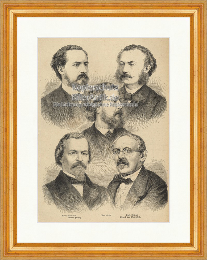 Berühmte Köpfe Gustav Freytag Ernst Wichert Edurad v. Bauernfeld E 19796 Gerahmt