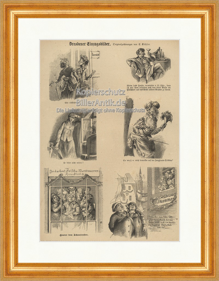 Dresdner Einzugsbilder Willkommen Schaufenster Kirche Holzstich E 19807 Gerahmt