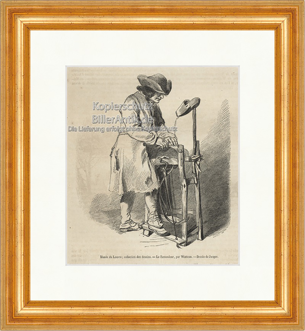 Le Remouleur Scherenschleifer Handwerker Maschine Holzstich E 19825 Gerahmt