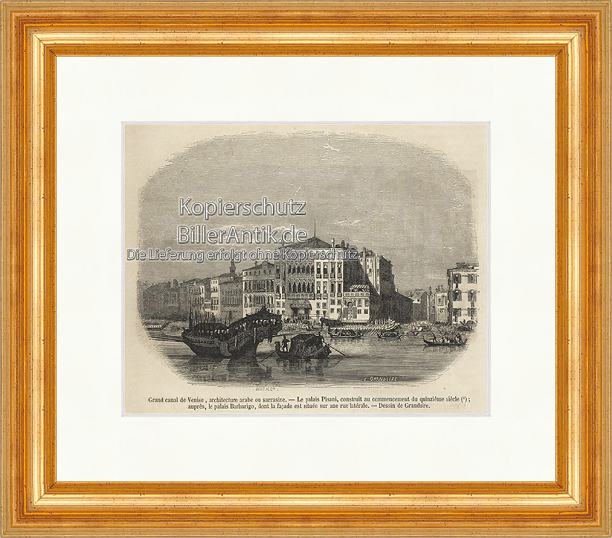 Grand canal de Venise Venedig Palast Barbarigo Pisani Holzstich E 19832 Gerahmt