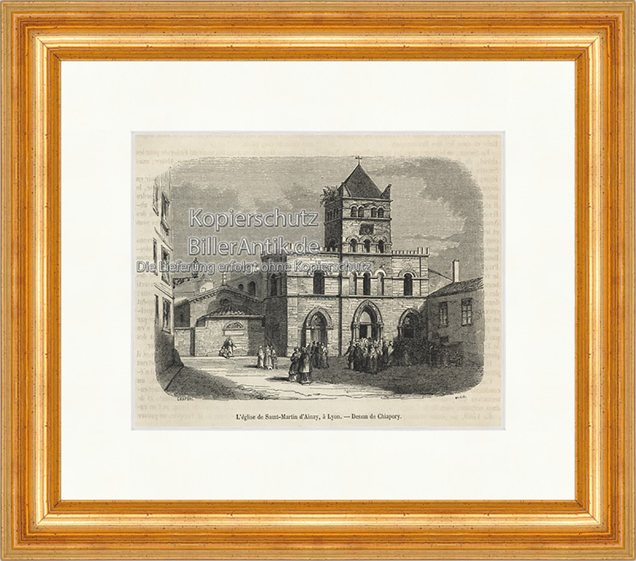 L eglise de Saint Martin d Ainay Frankreich Burg Lyon Holzstich E 19848 Gerahmt