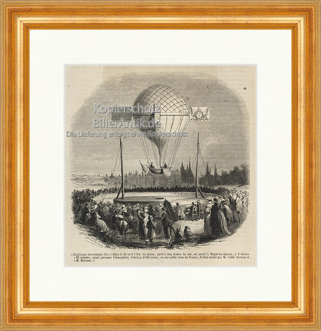 Experience aerostatique faite a Dijon Ballon 1784 Holzstich E 19852 Gerahmt