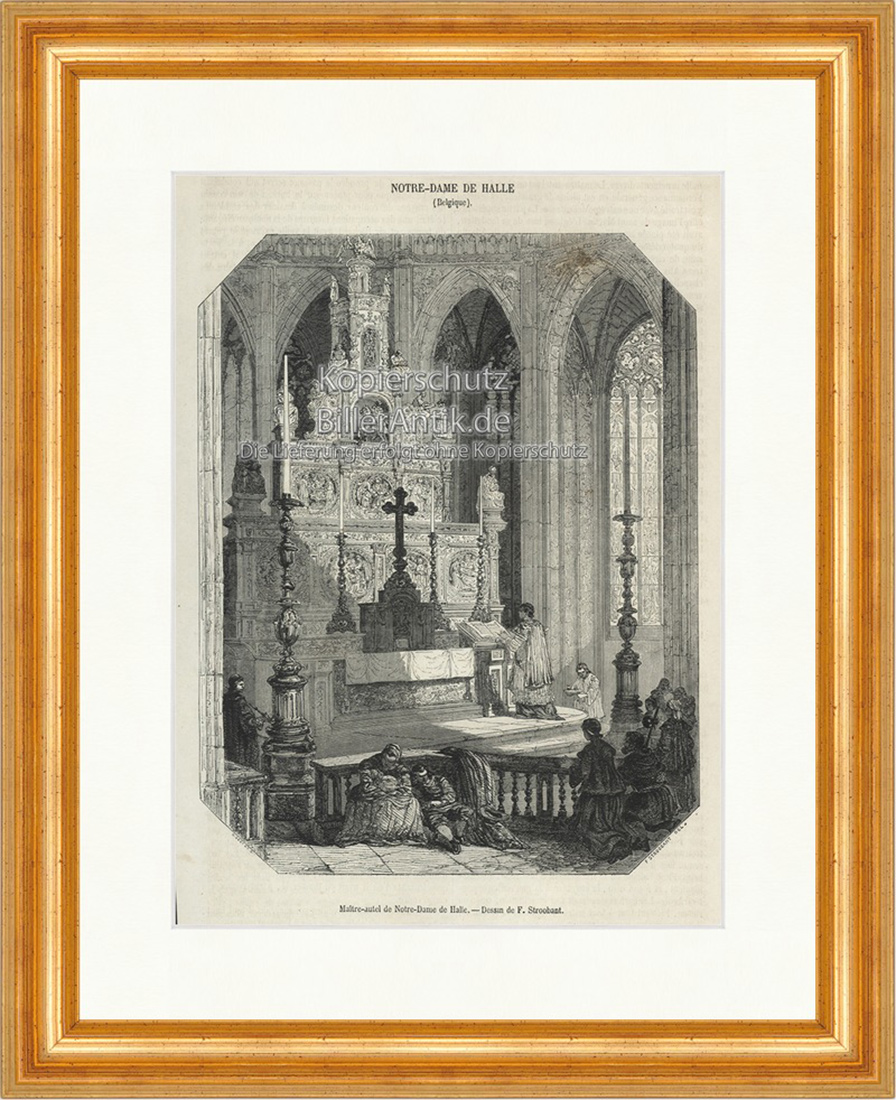 Maitre autel de Notre Dame de Halle Erzbistum Paris Holzstich E 19858 Gerahmt