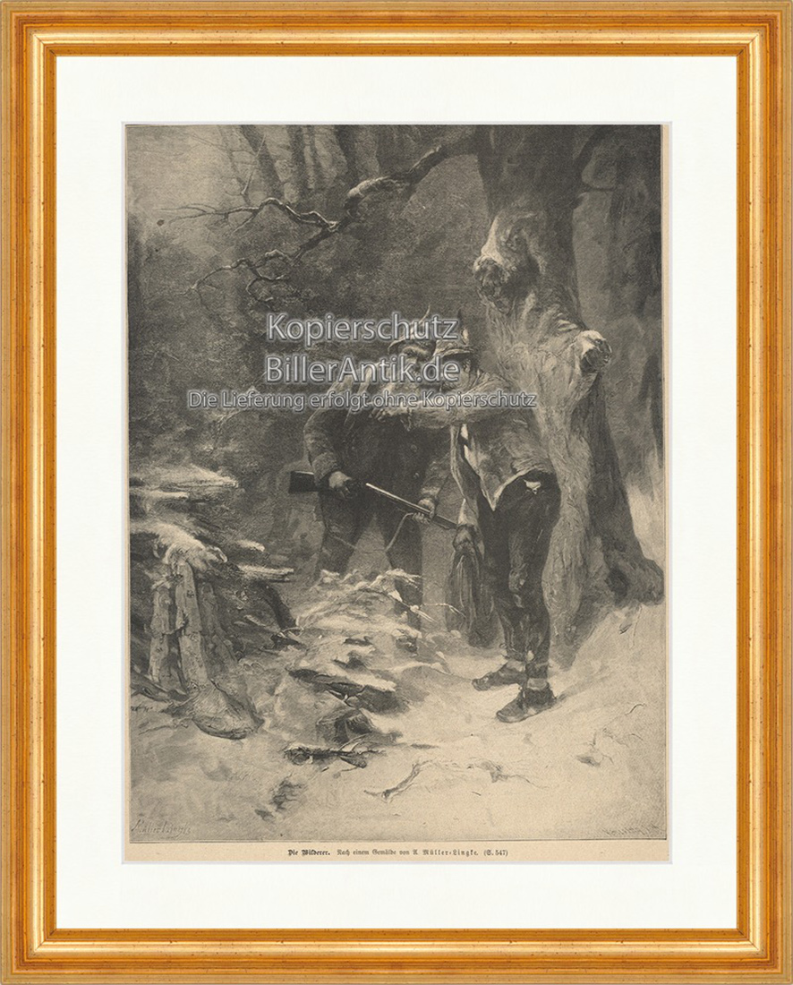 Die Wilderer Diskussion Wilddieb Illegales Jagdrecht Holzstich E 19947 Gerahmt