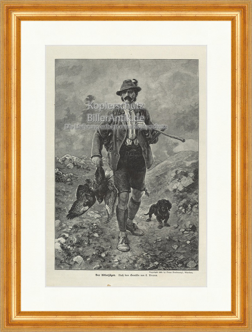 Der Adlerjäger Raubvogel Waidmann Trachtenuniform Holzstich E 19976 Gerahmt