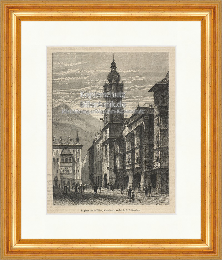 La place de la ville a Innbruck Österreich Stadtplatz Holzstich E 20006 Gerahmt