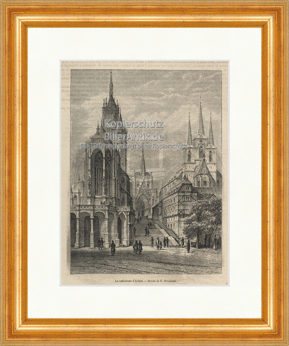 La cathedrale d Erfurt Deutschland Dom Bistum Treppe Holzstich E 20011 Gerahmt