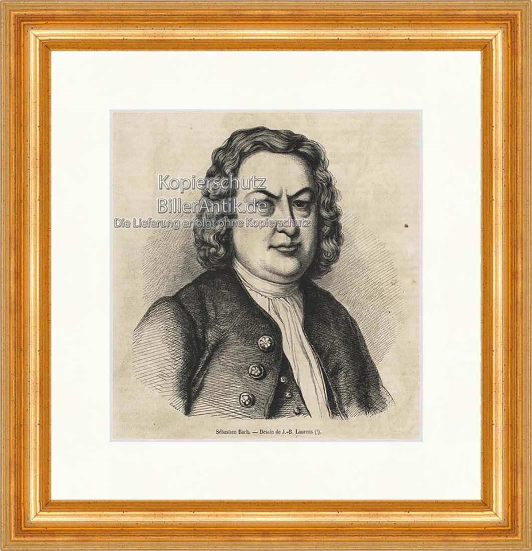 Johann Sebastian Bach Kantor Komponist Barock Virtuose Holzstich E 20104 Gerahmt
