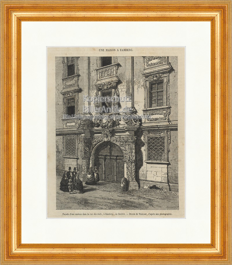 Facade dune maison dans la rue des Juifs Bamberg Holzstich E 20111 Gerahmt