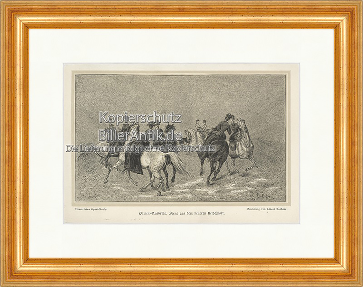Damen Quadrille Reitsport Formationsreiten Pas de Deux Holzstich E 20122 Gerahmt
