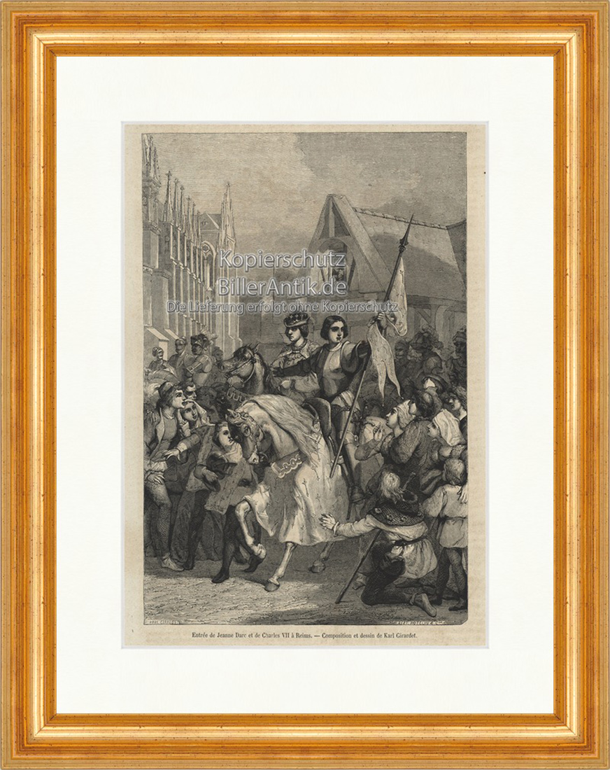 Entree de Jeanne Darc et de Charles VII Orleans Holzstich E 20155 Gerahmt
