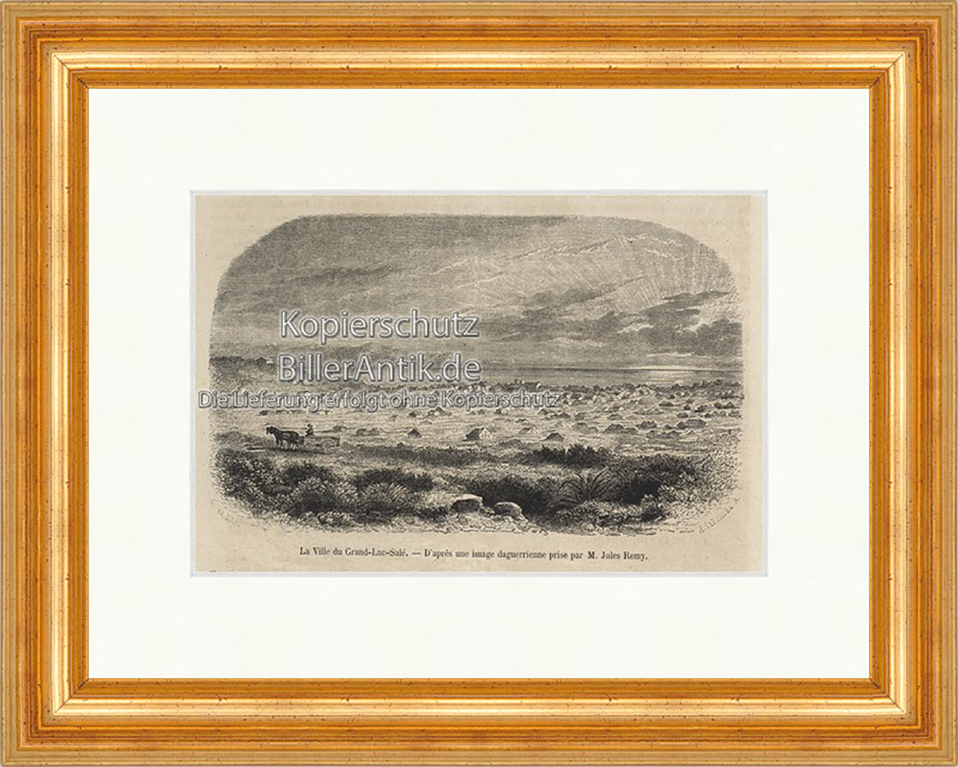 La Ville du Grand Lac Sale Natursee Tief Colorado Holzstich E 20164 Gerahmt