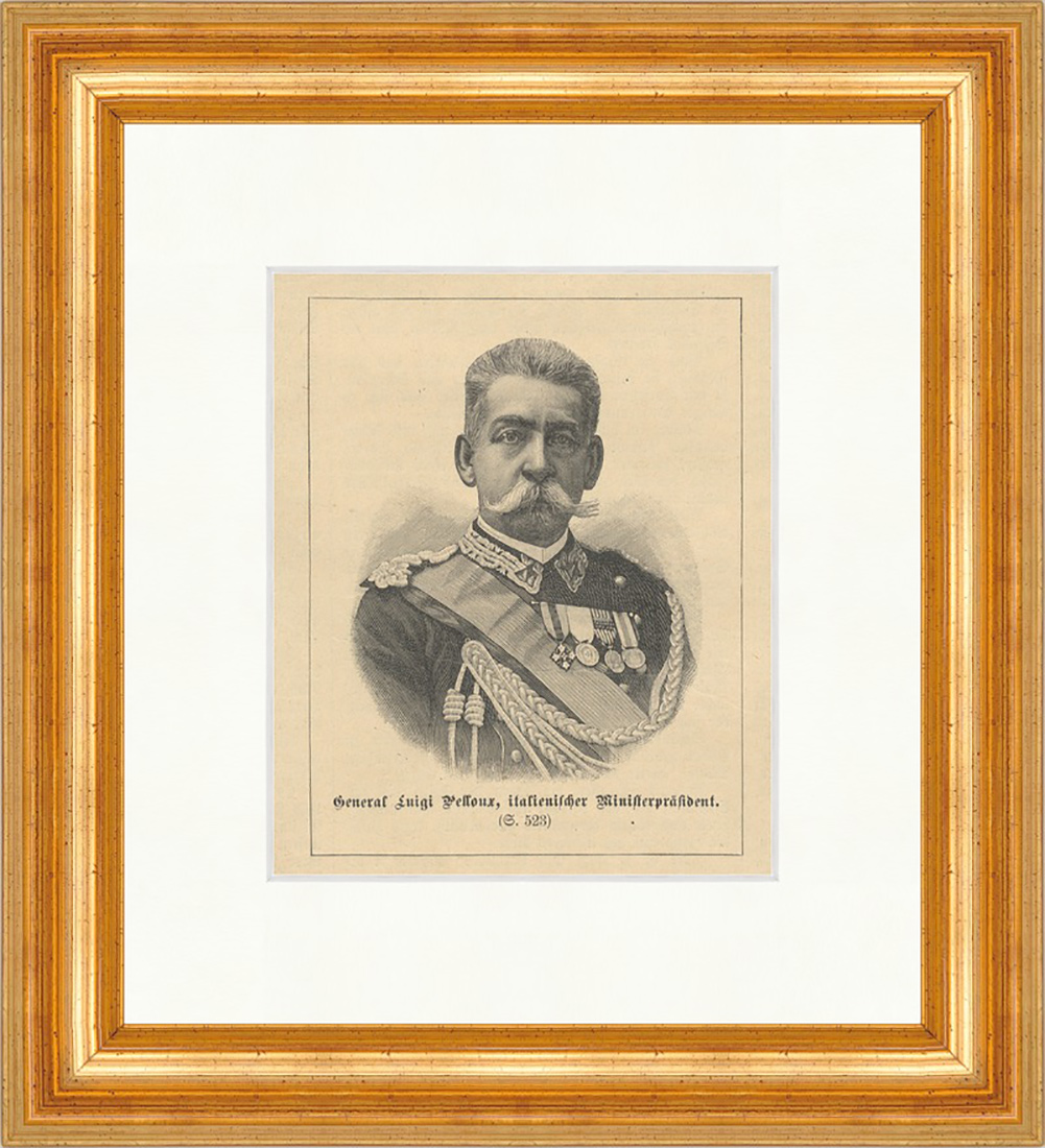 General Luigi Pelloux Ministerpräsident Italien Custozza Holzstich E 21455