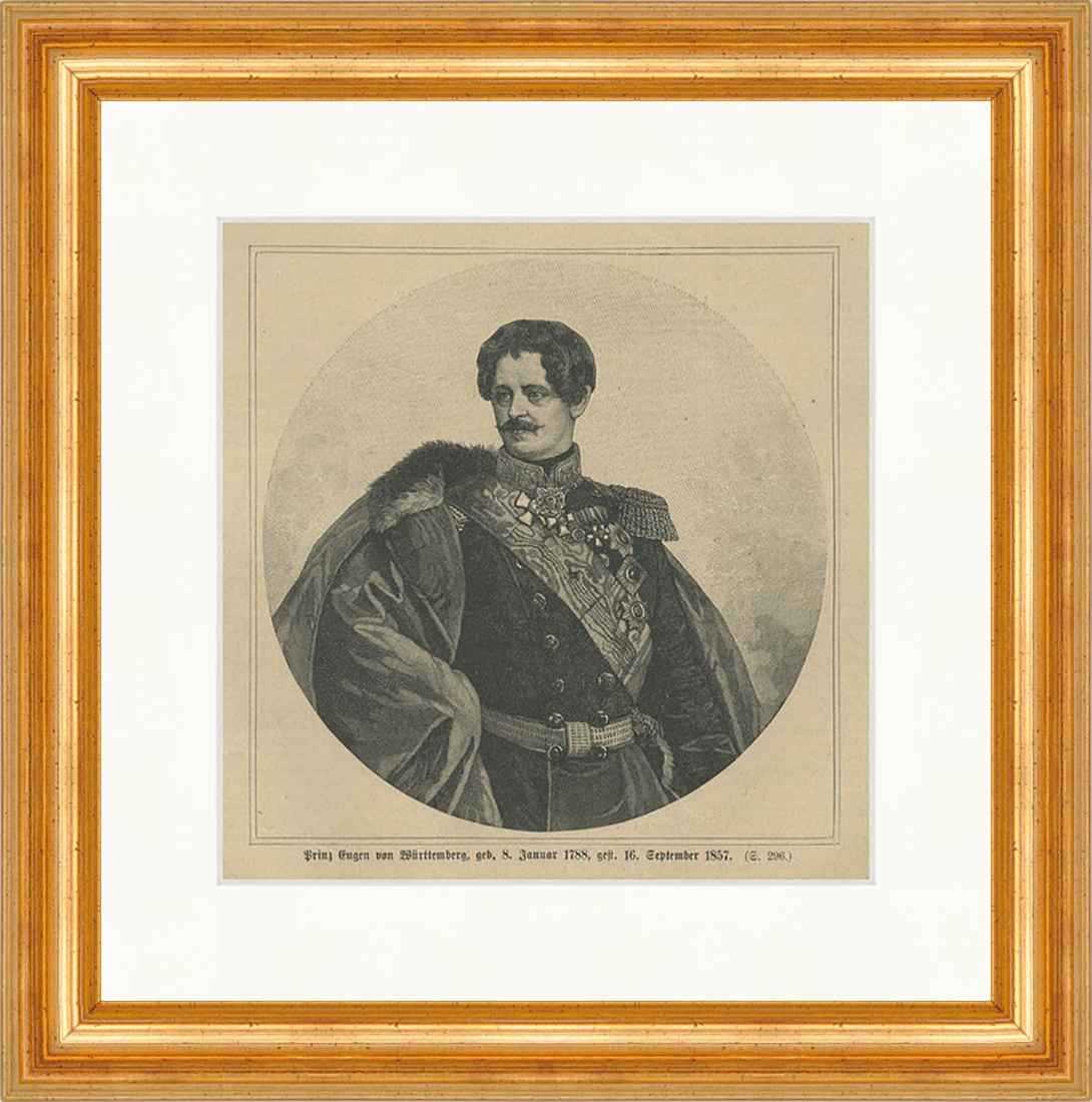 Prinz Eugen von Württemberg General Infanterie Oels Holzstich E 22609 Gerahmt