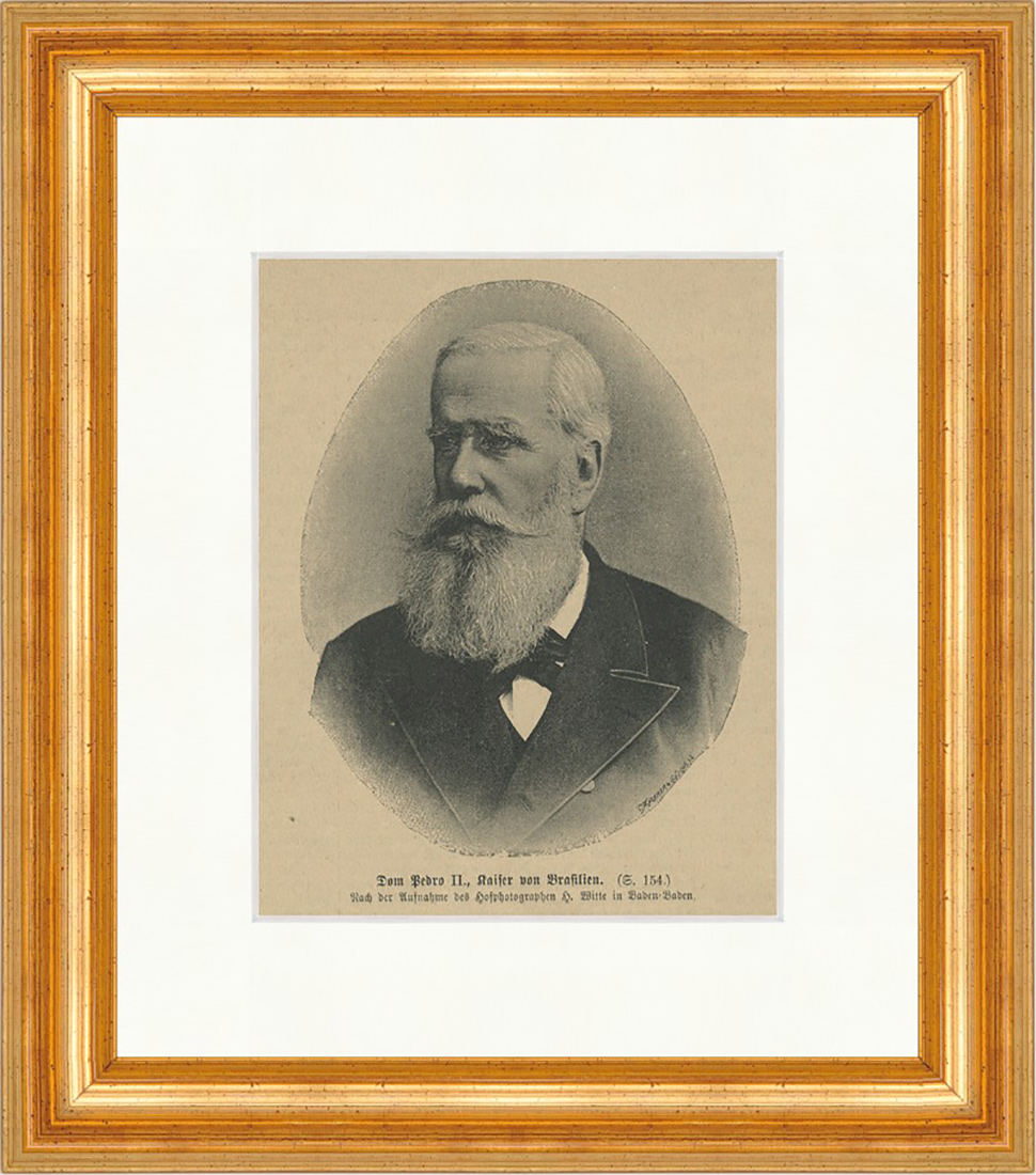 Dom Pedro II Kaiser von Brasilien Ritterorden Holzstich E 22620 Gerahmt