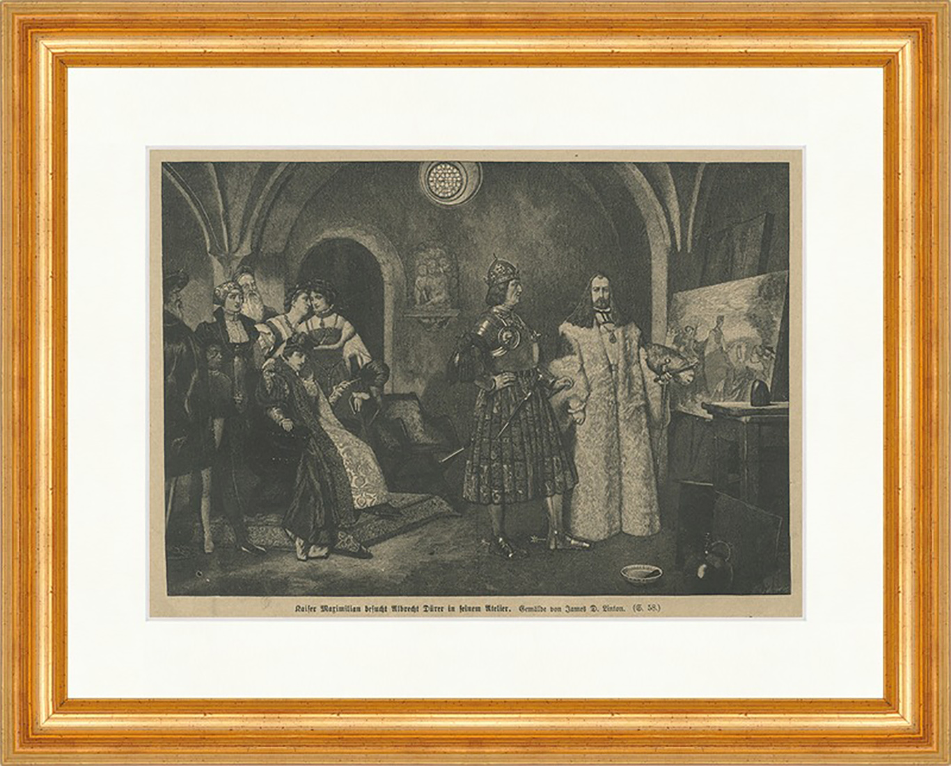 Kaiser Maximilian besucht Albrecht Dürer im Atelier Holzstich E 22631 Gerahmt