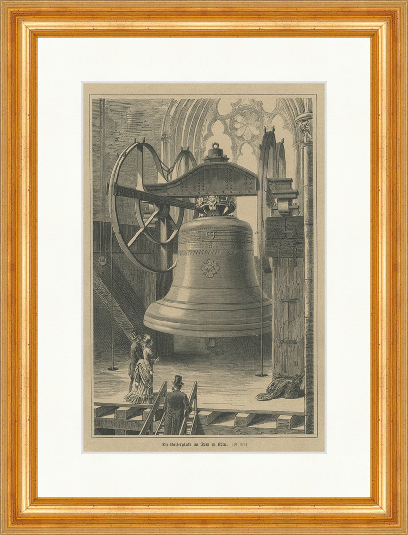 Kaiserglocke im Dom zu Köln Gloriosa Hamm Glockenweihe Holzstich E 22636 Gerahmt