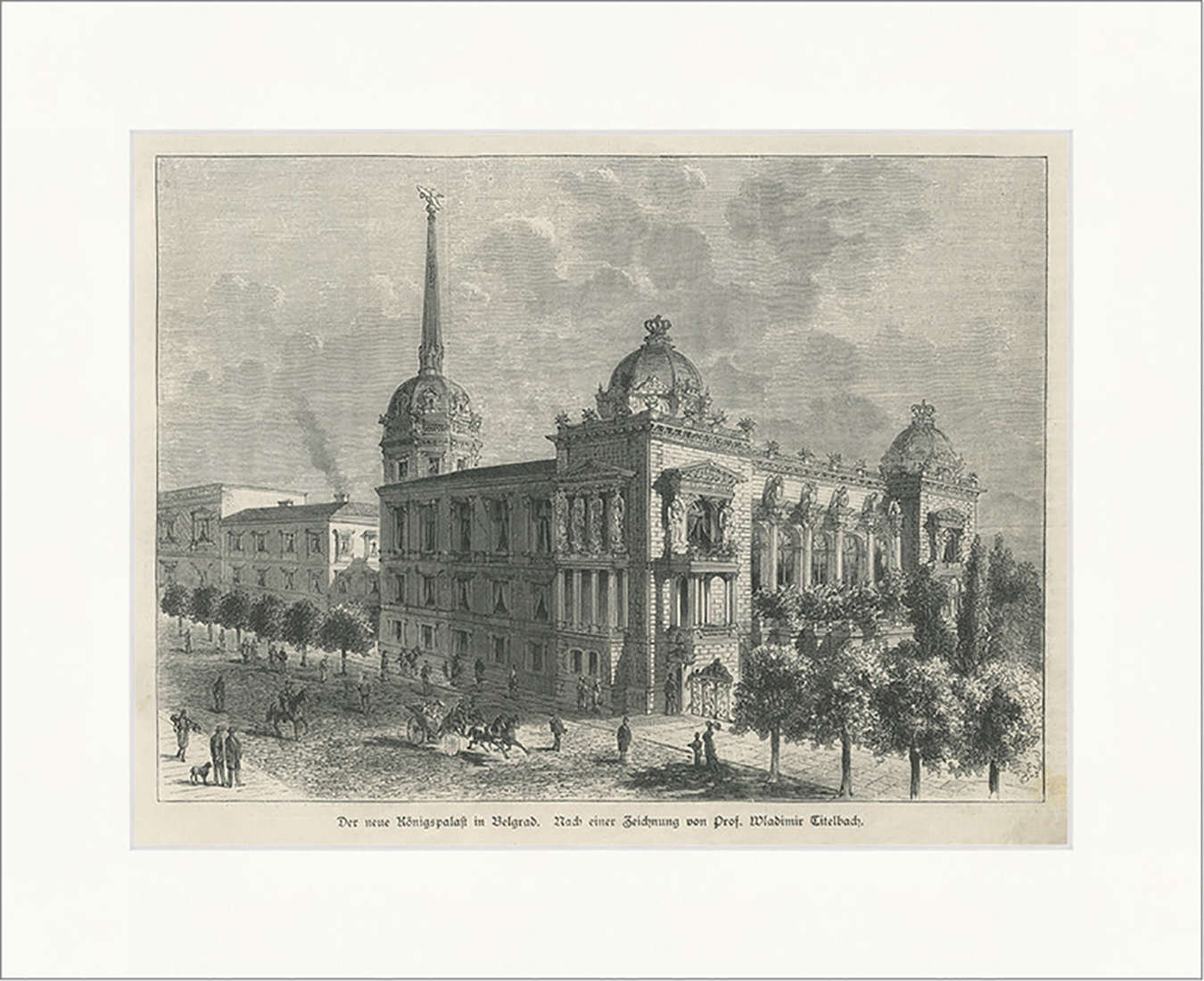Der neue Königspalast in Belgrad Serbien Wladimir Titelbach Holzstich E 25394