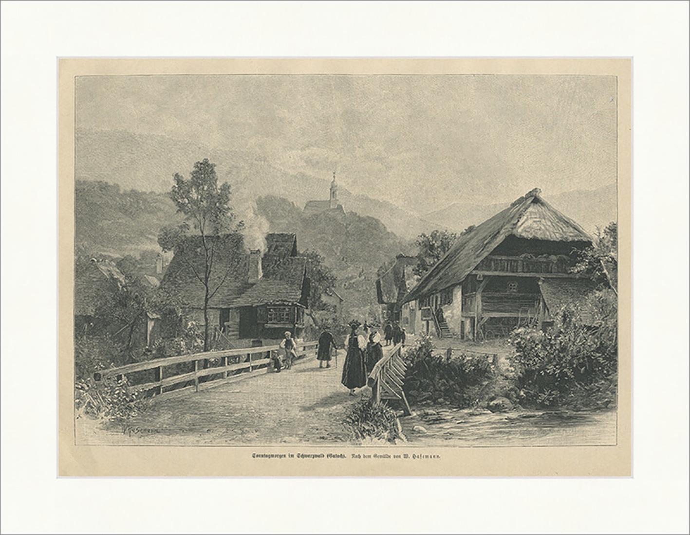 Sonntagmorgen im Schwarzwald Gutach Hasemann Holzstich E 25432