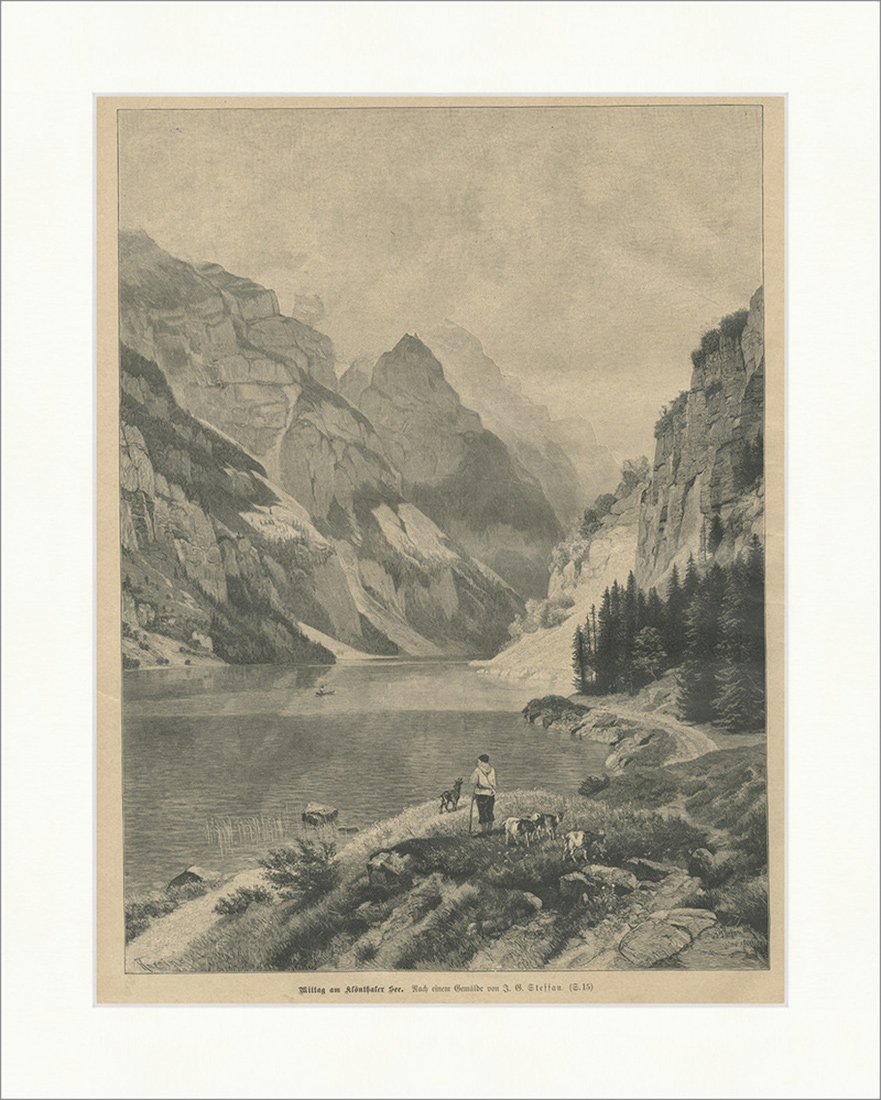 Mittag am Klönthaler See Glarus Schweiz Natursee Steffan Holzstich E 25604