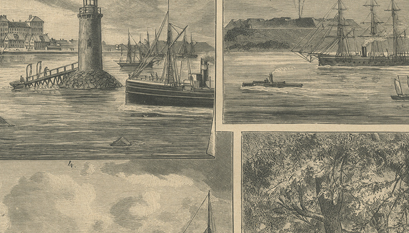 Die Kieler Bucht Schildt Friedrichsort Falkenstein Bellevue Holzstich E 26371