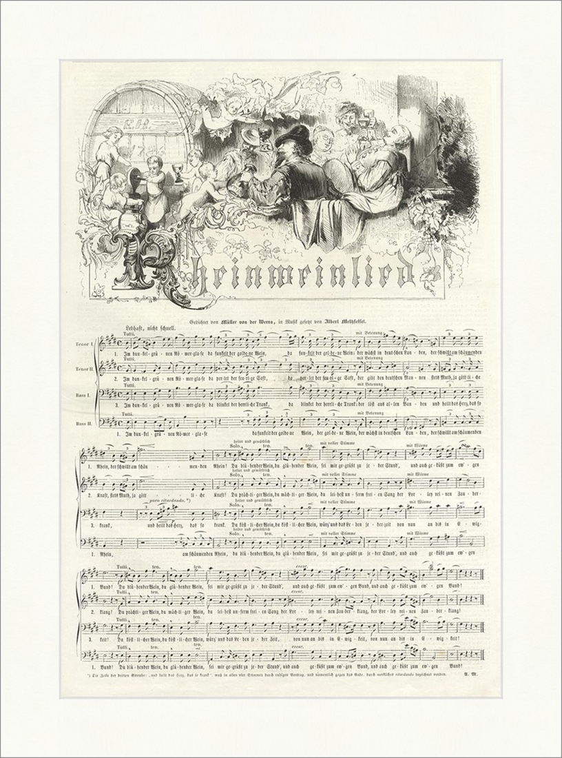 Rheinmeinlied Noten Müller von Werra Weinfass Text Musik Kind Holzstich E 5104