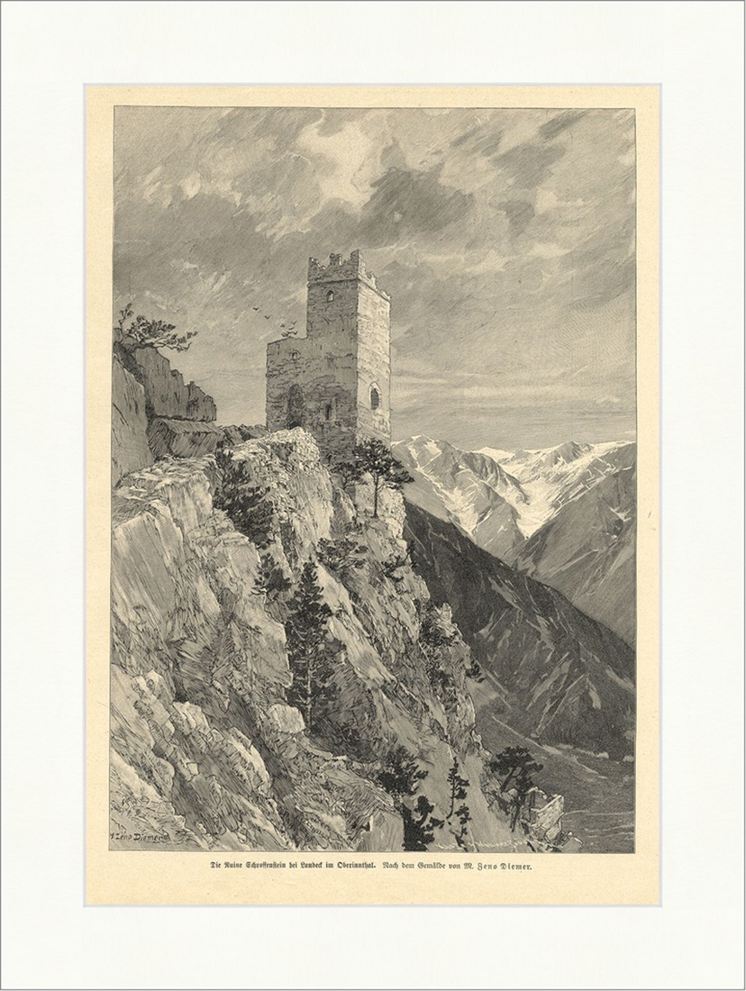 Die Ruine Schroffenstein bei Landeck im Oberinnthal Diemer Berg Holzstich E 9732