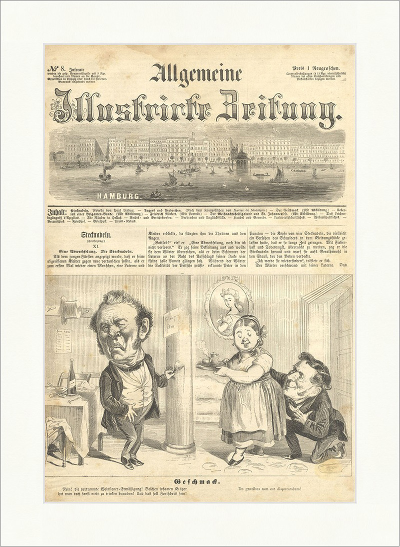 Geschmack Karikaturen Weinflasche Glas Hamburg Liebe Wortspiel Holzstich E 9793