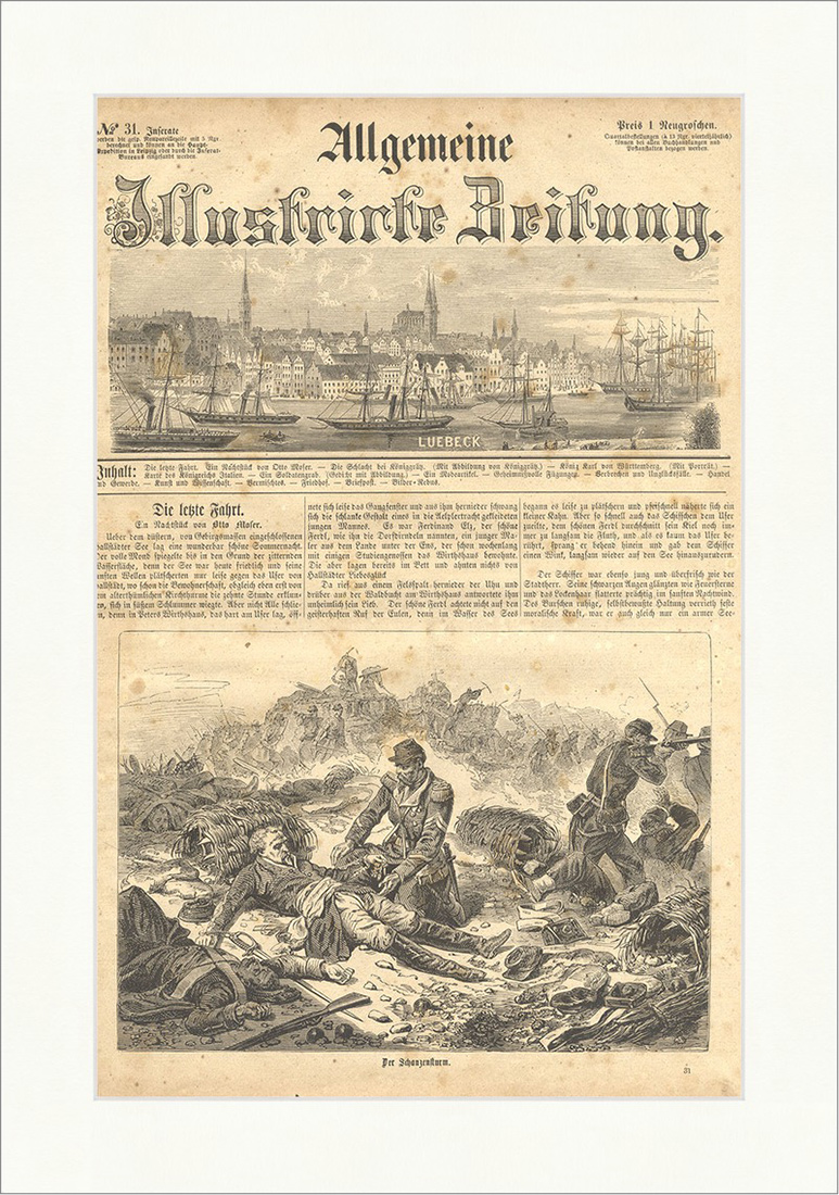 Der Schanzenthurm Militär Schlachtfeld Verwundeter Gewehre Holzstich E 9832