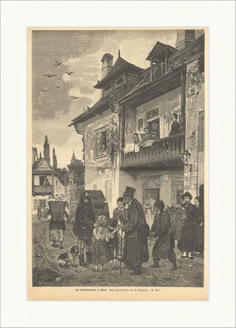 Der Leierkastenmann in Polen Kozakiewicz Kinder Musik Balkon Holzstich E 9920