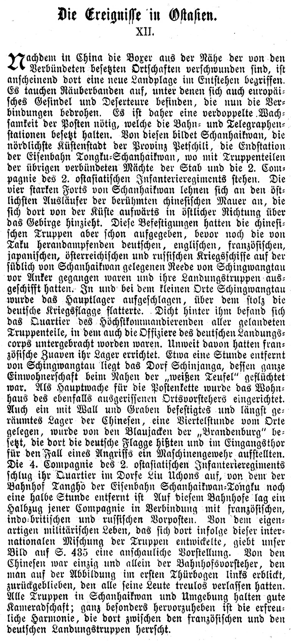 Holzstich E 15894 Der Bahnhof Tangho von deutschen Truppen besetzt Indien Russ