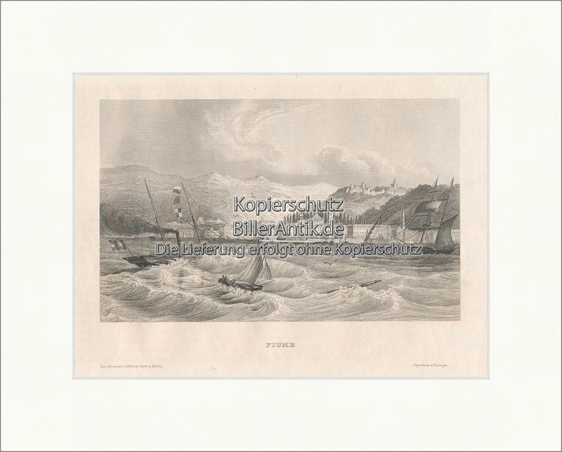 Fiume Stahlstich Veneto Friaul Fiumani Italien Segelboote Meyers Universum 0201