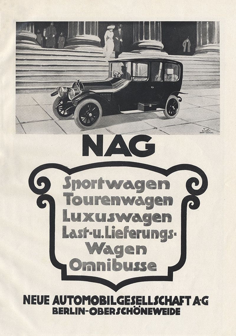 Neue Automobil Gesellschaft AG Berlin Tourenwagen Plakat Braunbeck Motor A2 538 
