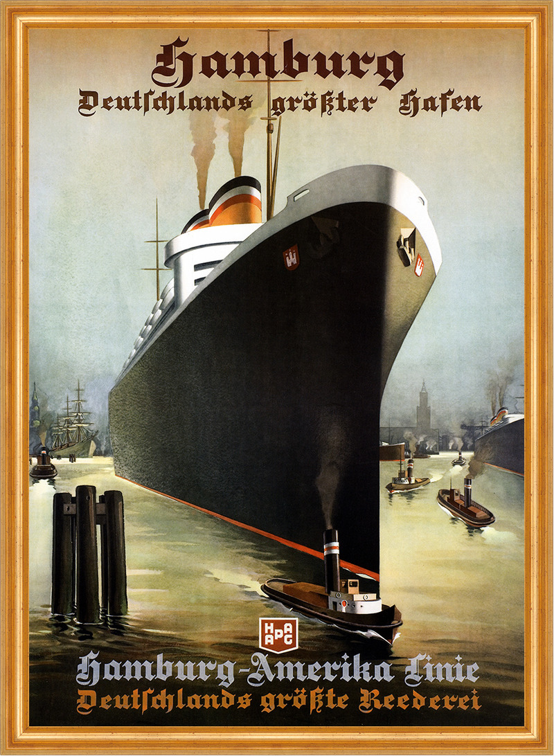 Details Zu Hamburg Amerika Linie Dampfschifffahrt Reederei Hafen Hapag Plakat A2 274 Rahmen