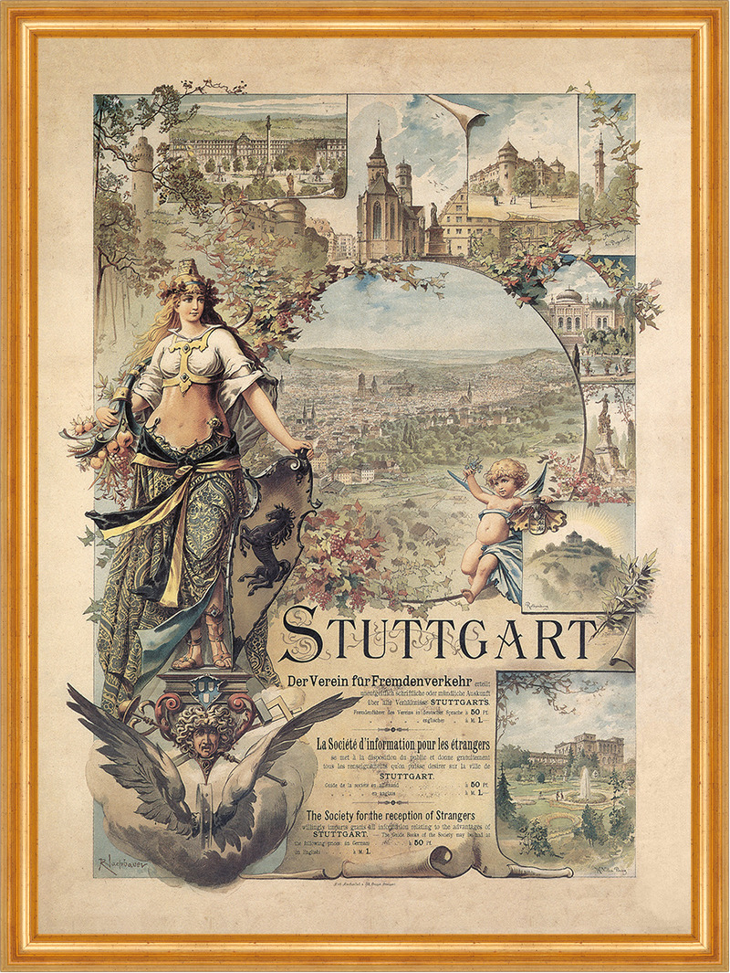 Stuttgart Baden Württemberg Fremdenverkehr Stiftskirche Plakate A2 402 Gerahmt